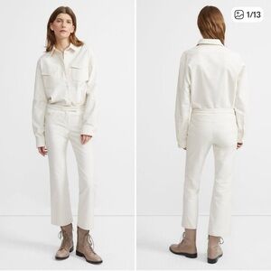 Theory Moleskin Twill Crop Pants Size 6 Winter White Flared Leg Mid Rise